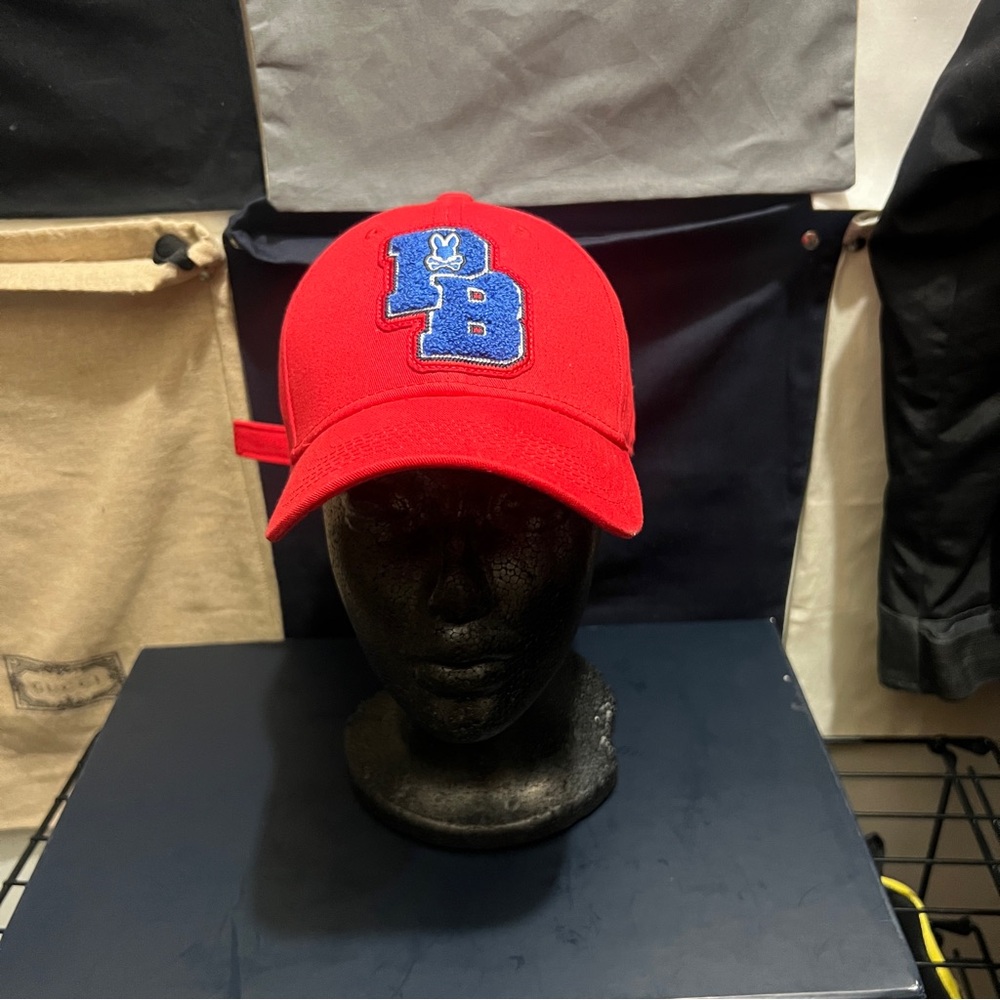 Red and Blue pyscho bunny Hat with Curved Brim
